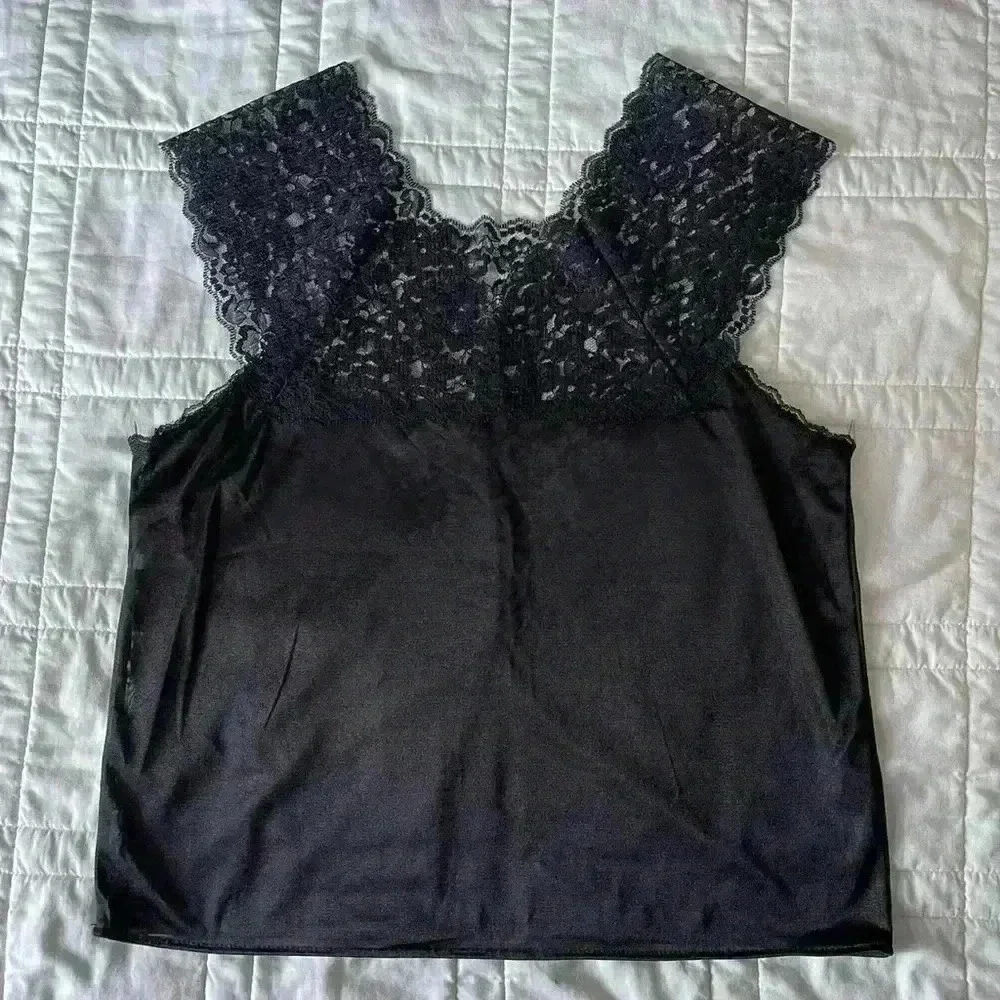 Lace satin top collections etc medium vintage Y2K gothic sheer black tank top - Picture 5 of 6